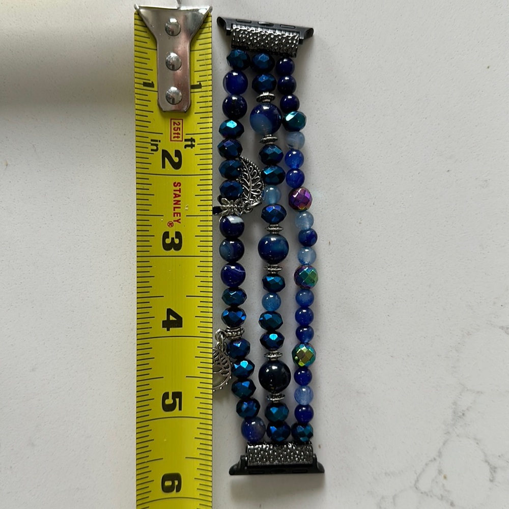 Apple Watch band, blue beads, black silver clasps, 41 mm size,